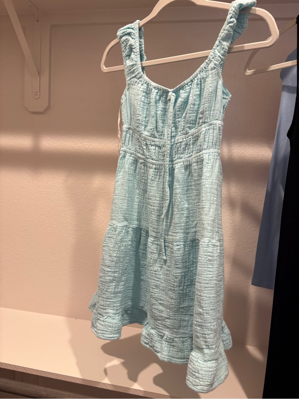 Ghanda Light Blue Tiered Cotton-Blend Mini Dress